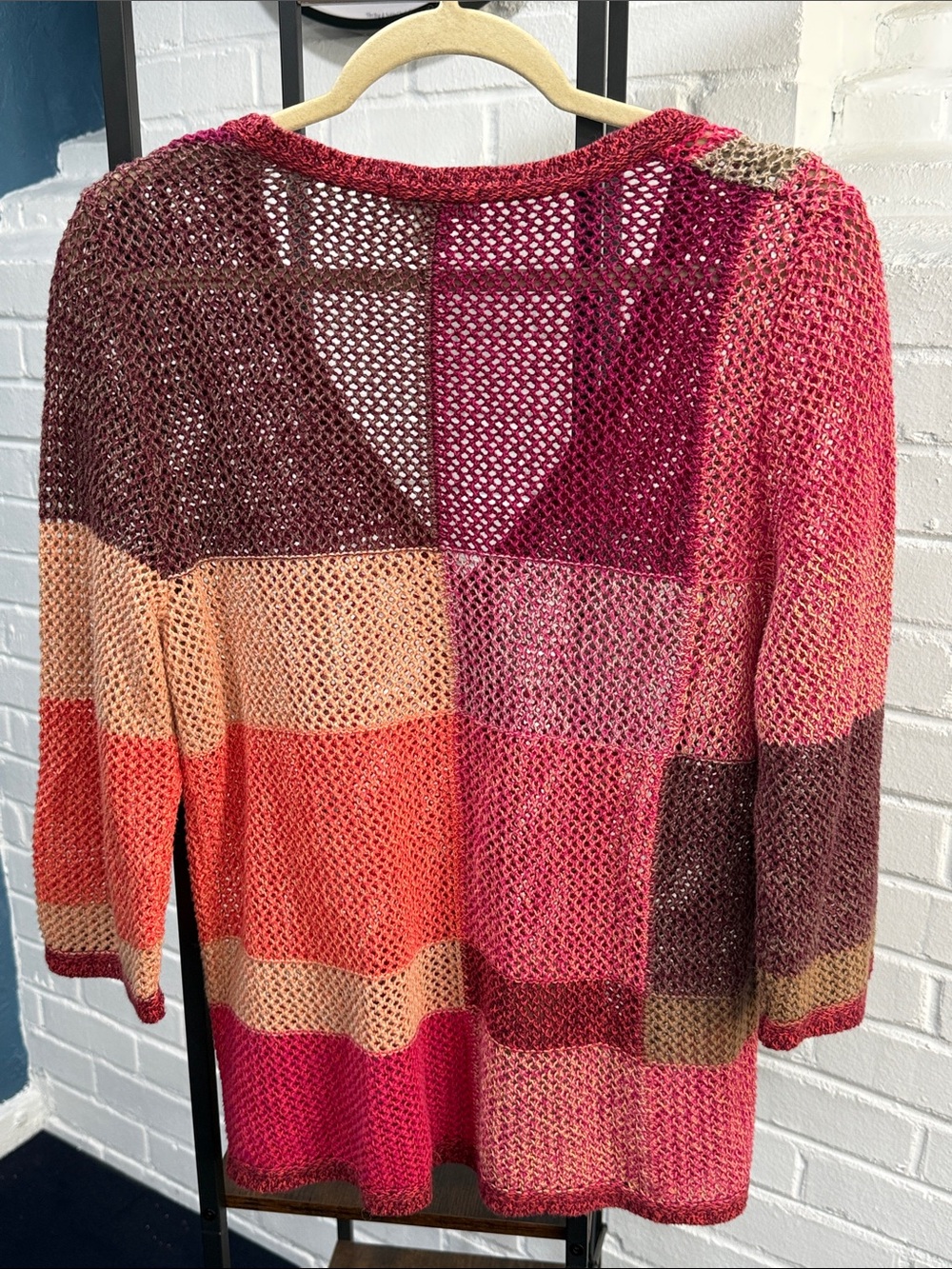 Christopher & Banks Multicolor Patchwork V-Neck Open-Knit Cardigan - Picture 2 of 3